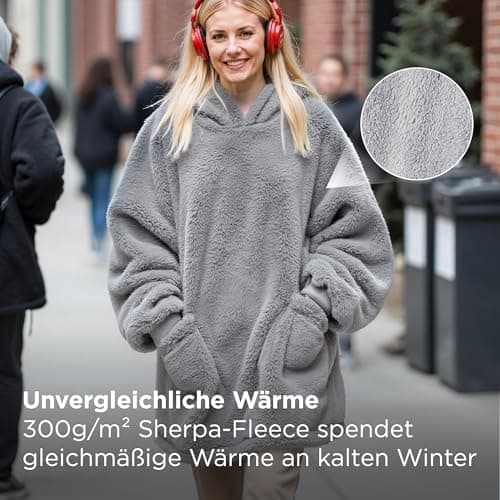 BEDSURE Hoodie Decke mit Ärmeln - Warme Kuschelpullover für Frauen - Tragbare Erwachsenendekke Grau OEKO-TEX 95x85 cm