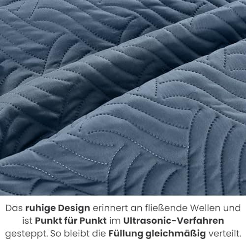 Wometo OekoTex Tagesdecke 220x240 cm gesteppt Wattiert Wende-Design XXL Bettüberwurf