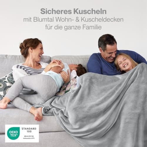 Blumtal wohndecke Anthrazit - flauschig - Oeko-TEX zertifiziert - 130x150 cm - Couch & Wohnzimmernutzung - Fliesdecke -