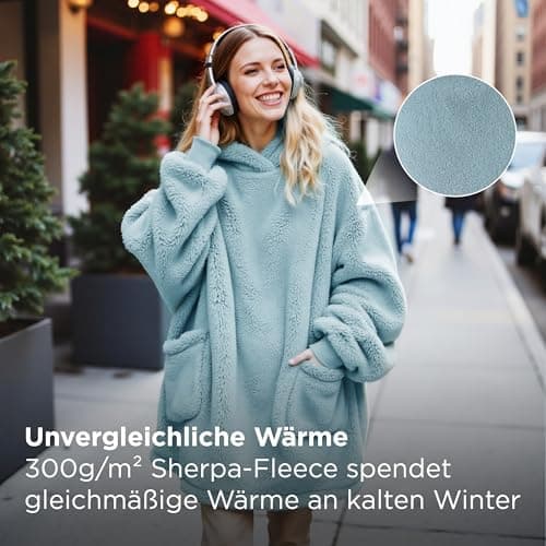 BEDSURE Hoodie Decke mit Ärmeln - Warme Kuschelpullover für Frauen - Tragbare Erwachsenendekke Grau OEKO-TEX 95x85 cm