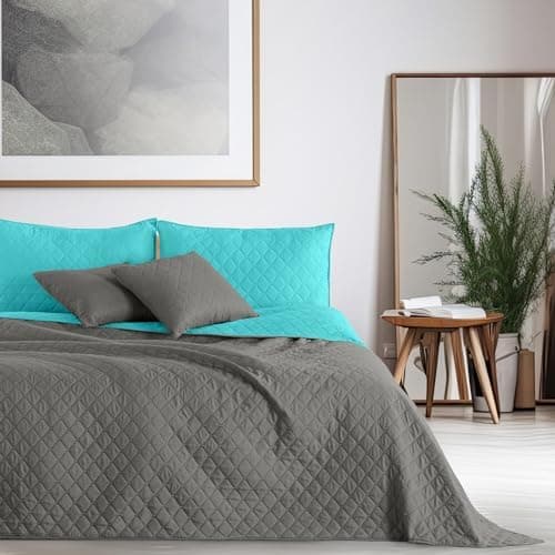 DecoKing Tagesdecke 260 x 280 Steel Silver Grey Dimgray Zweiseitig Pflegeleicht Axel