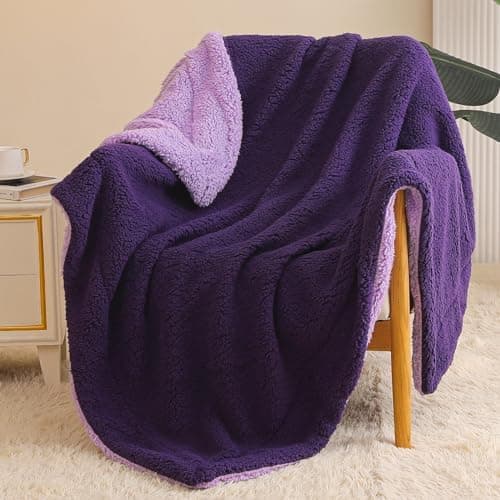 Exclusivo Mezcla Decke, Warme Kuscheldecke für Bett und Sofa, Tiefviolett/Lila 130x150 cm