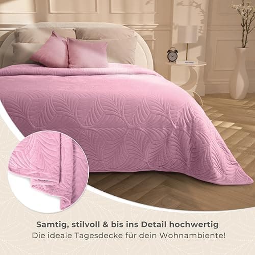 Gräfenstayn Premium Tagesdecke Anthrazit - weich, knitterfrei & pflegeleicht - Nahtlose Steppung & Blatt-Design - Bett &