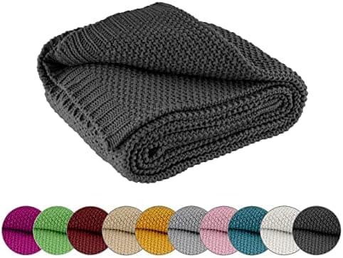 Wometo Kuscheldecke Strick warme weiche Strickmuster grau 140x190 OEKO-TEX