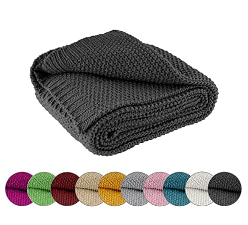 Wometo Kuscheldecke Strick warme weiche Strickmuster grau 140x190 OEKO-TEX