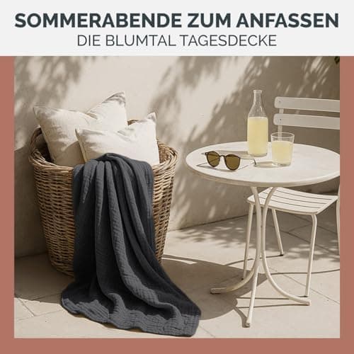 Blumtal Oeko-TEX Tagesdecke 150x200 cm - Bettüberwurf Anthrazit - Baumwolle 100% - leichte Kuscheldecke - Couch Überwurf