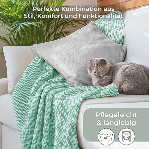 Gräfenstayn Premium Baumwolltagesdecke Creme - 100% Baumwolle - Sommerdecke - Fischgrätenmuster - Bett- und Couch-Überwu