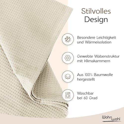 Tagesdecke Grau 100% Baumwolle Pflegeleicht Sommerdecke