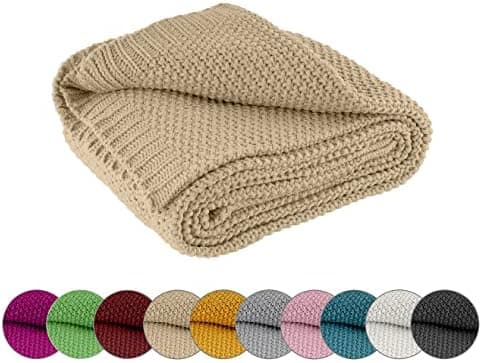Wometo Kuscheldecke Strick warme weiche Strickmuster grau 140x190 OEKO-TEX