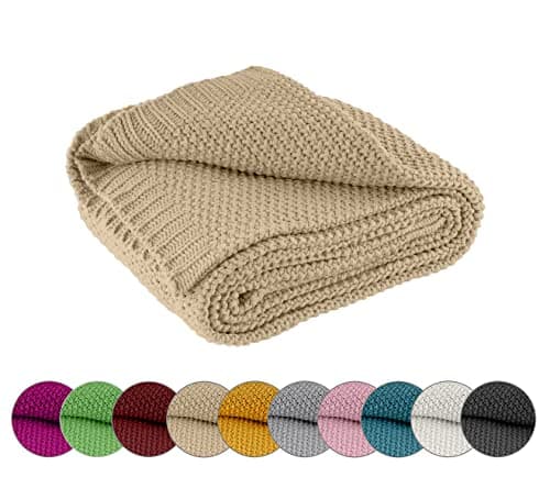 Wometo Kuscheldecke Strick warme weiche Strickmuster grau 140x190 OEKO-TEX