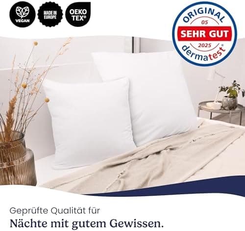 Gentle North Kopfkissen (40x40 cm groß) - Weiß für Bett und Deko - WASCHBAR bis 60° - ÖKOTEX - 2er Set mit Reißverschlus