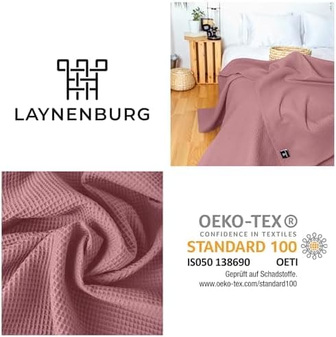 LAYNENBURG Premium Sommerdecke 150 x 200 cm - Waffelpique 100% Baumwolle - Creme OEKO-TEX STANDARD 100