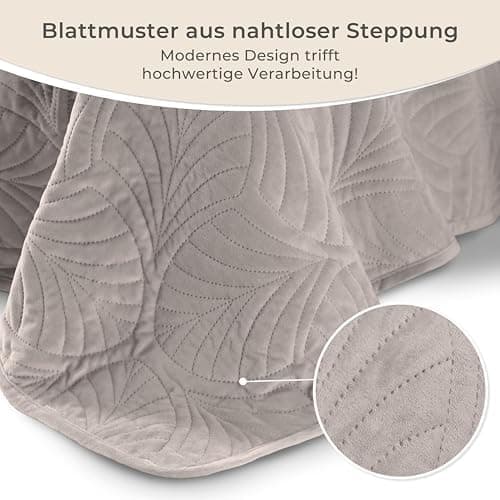 Gräfenstayn Premium Tagesdecke Anthrazit - weich, knitterfrei & pflegeleicht - Nahtlose Steppung & Blatt-Design - Bett &