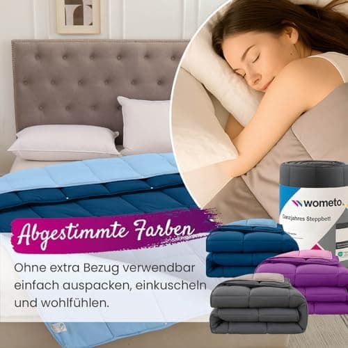 Wometo 4-Jahreszeiten Steppbett 135x200 cm - lila & pink - 2 Bettdecken, 3-in-1, warme Winterdecke + leichte Sommerdecke
