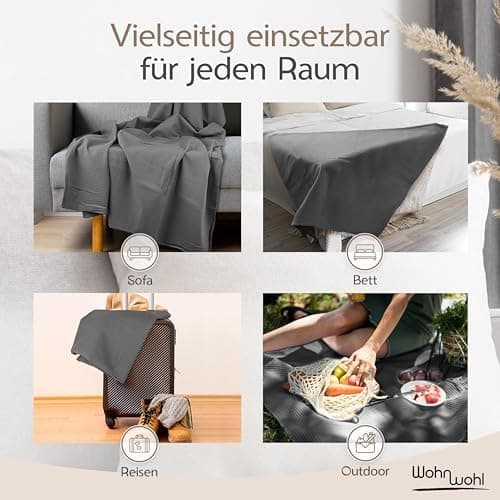 Tagesdecke Grau 100% Baumwolle Pflegeleicht Sommerdecke