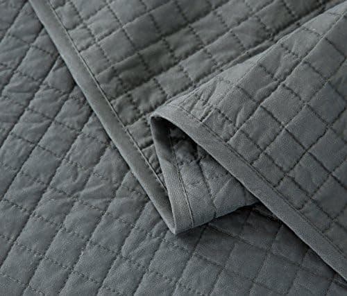 WOLTU Tagesdecke Steppdecke Doppelbett Dunkelgrau-Crème 170x210 cm 360GSM Global Recycled Standard Kariert