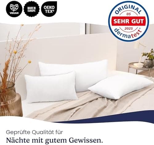 Gentle North Kopfkissen (40x40 cm groß) - Weiß für Bett und Deko - WASCHBAR bis 60° - ÖKOTEX - 2er Set mit Reißverschlus