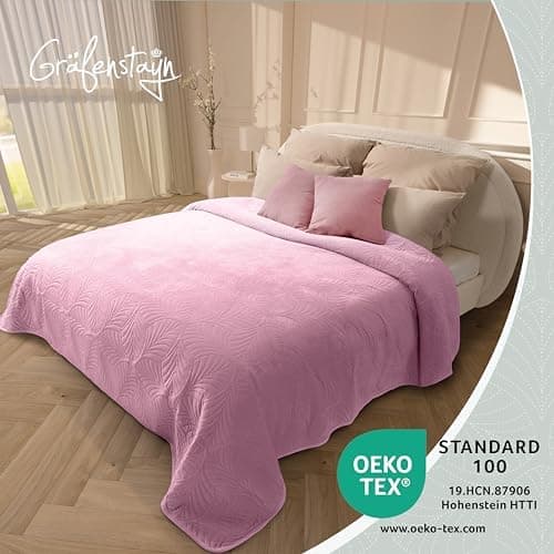 Gräfenstayn Premium Tagesdecke Anthrazit - weich, knitterfrei & pflegeleicht - Nahtlose Steppung & Blatt-Design - Bett &
