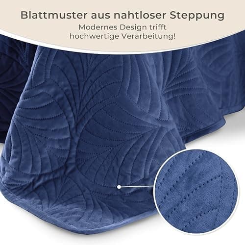 Gräfenstayn Premium Tagesdecke Anthrazit - weich, knitterfrei & pflegeleicht - Nahtlose Steppung & Blatt-Design - Bett &