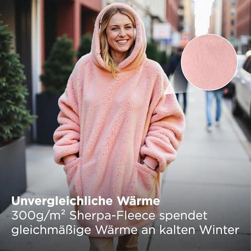 BEDSURE Hoodie Decke mit Ärmeln - Warme Kuschelpullover für Frauen - Tragbare Erwachsenendekke Grau OEKO-TEX 95x85 cm