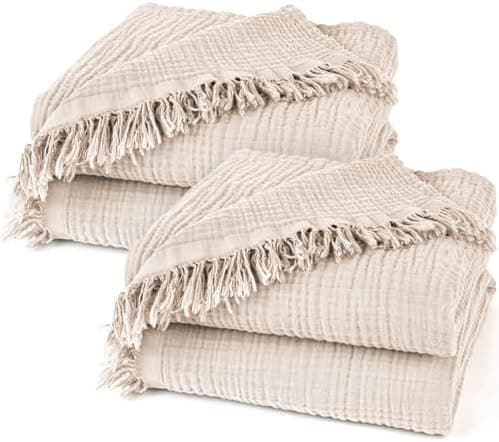 Oeko-Tex zertifizierte Musselin Tagesdecke 220x240cm Hellblau | Couch- & Sofadecke XXL | Baumwolle Qualität