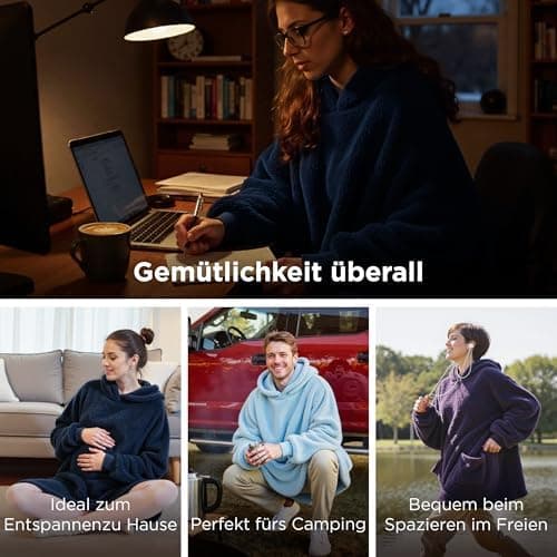 BEDSURE Hoodie Decke mit Ärmeln - Warme Kuschelpullover für Frauen - Tragbare Erwachsenendekke Grau OEKO-TEX 95x85 cm
