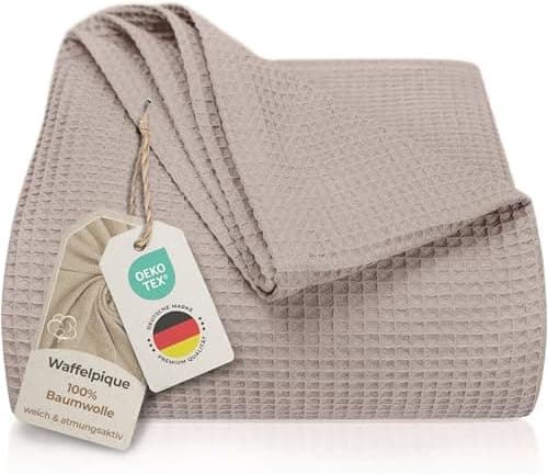 LAYNENBURG Premium Sommerdecke 150 x 200 cm - Waffelpique 100% Baumwolle - Creme OEKO-TEX STANDARD 100