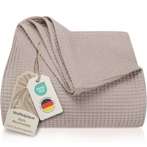 LAYNENBURG Premium Sommerdecke 150 x 200 cm - Waffelpique 100% Baumwolle - Creme OEKO-TEX STANDARD 100