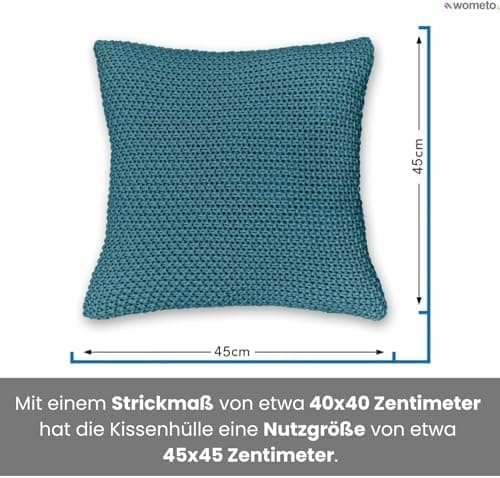 Wometo Oeko-TEX Sofakissenbezug Strick 45x45 türkis Petrol Reißverschluss warme weiche Kissenhülle OEKO-TEX STANDARD 100
