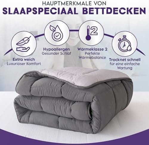 Bettdecke ohne Bezug 135x200 Grau Beige - Wärmeklasse 2 Steppdecke mit Gelfasern für Daunengefühl - Ganzjahresdecke