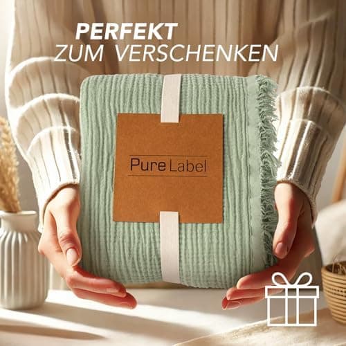 Oeko-Tex zertifizierte Musselin Tagesdecke 220x240cm Hellblau | Couch- & Sofadecke XXL | Baumwolle Qualität