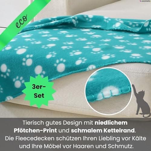 Wometo eco Tierdecke 3er-Set 100% recyceltes Material Oeko-TEX geprüft 70x100 cm grau, dunkelgrau und türkis OEKO-TEX ST