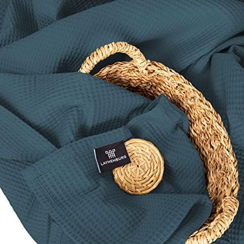 LAYNENBURG Premium Sommerdecke 150 x 200 cm - Waffelpique 100% Baumwolle - Creme OEKO-TEX STANDARD 100