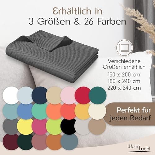 Tagesdecke Grau 100% Baumwolle Pflegeleicht Sommerdecke