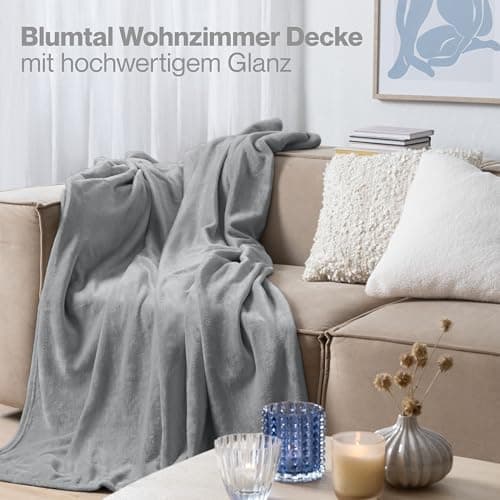 Blumtal wohndecke Anthrazit - flauschig - Oeko-TEX zertifiziert - 130x150 cm - Couch & Wohnzimmernutzung - Fliesdecke -