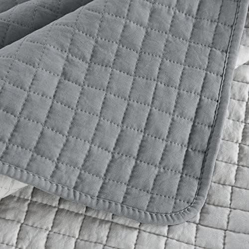 WOLTU Tagesdecke Steppdecke Doppelbett Dunkelgrau-Crème 170x210 cm 360GSM Global Recycled Standard Kariert