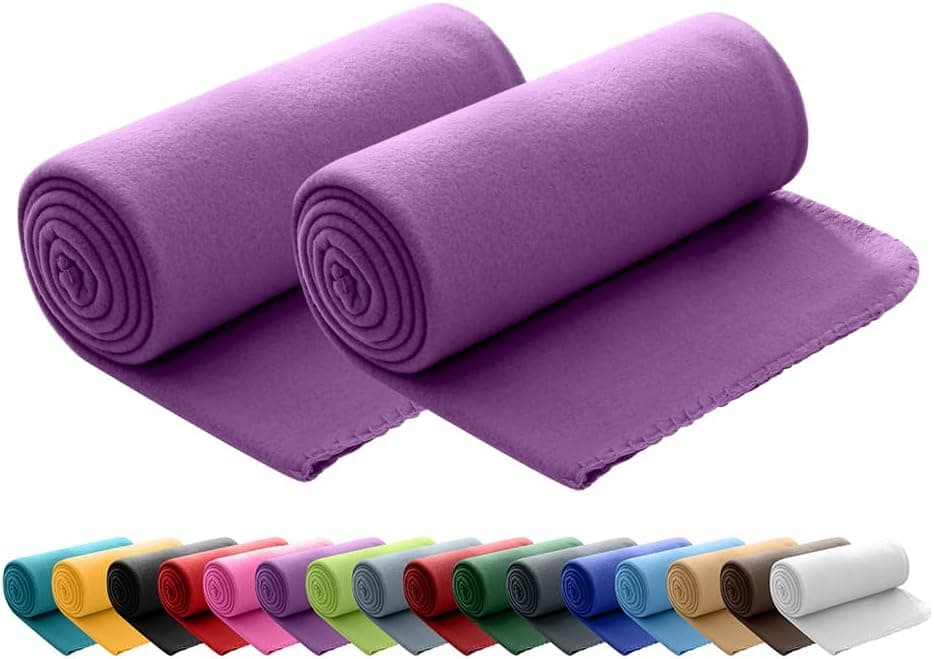Wometo 2er Set Polar Fleecedecke OekoTex Lilaviolett Anti-Pilling Kettelrand