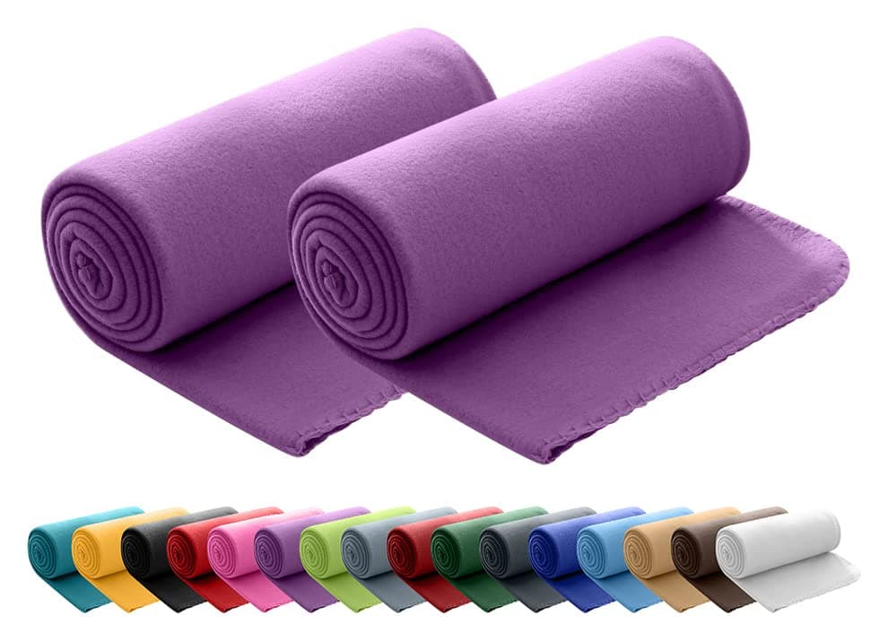Wometo 2er Set Polar Fleecedecke OekoTex Lilaviolett Anti-Pilling Kettelrand