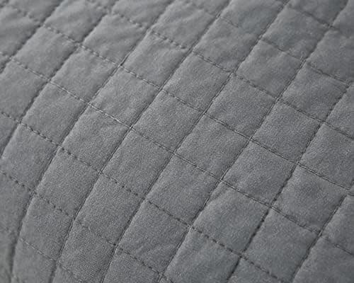 WOLTU Tagesdecke Steppdecke Doppelbett Dunkelgrau-Crème 170x210 cm 360GSM Global Recycled Standard Kariert