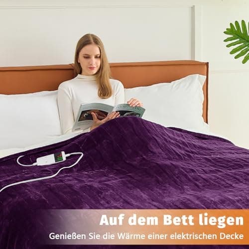 BOMOVA Heizdecke Grau, 130x180cm, Warme Kuscheldecke mit Abschaltautomatik & Timertechnologie für Women & Wohnzimmer, We
