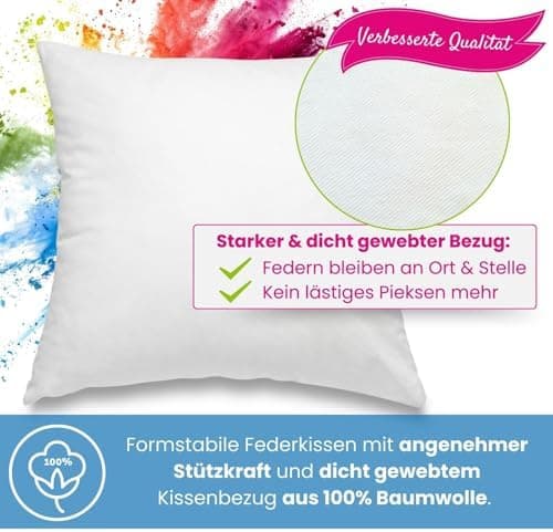 Wometo 2er Set Federkissen: 100% Federn, 40x60-600g, Oeko-TEX, Baumwollbezug, weiß, kleine Kopfkissen, 2 Stück, OEKO-TEX