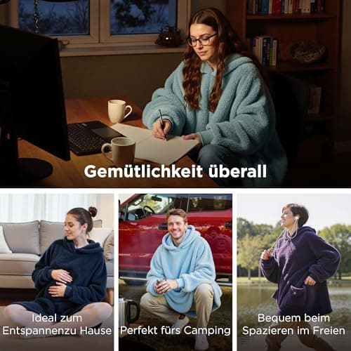 BEDSURE Hoodie Decke mit Ärmeln - Warme Kuschelpullover für Frauen - Tragbare Erwachsenendekke Grau OEKO-TEX 95x85 cm