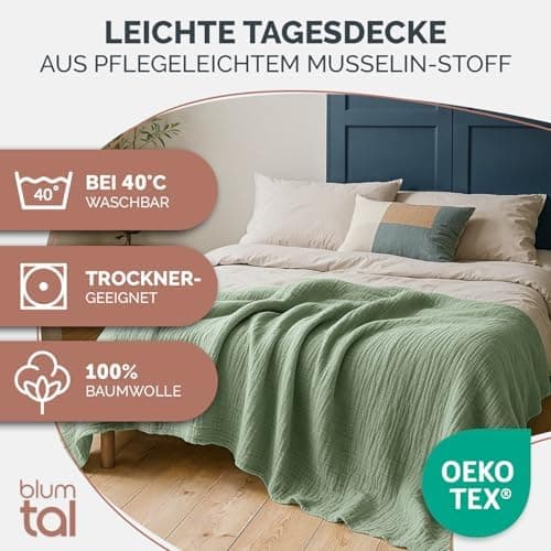 Blumtal Oeko-TEX Tagesdecke 150x200 cm - Bettüberwurf Anthrazit - Baumwolle 100% - leichte Kuscheldecke - Couch Überwurf