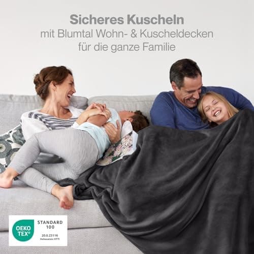 Blumtal wohndecke Anthrazit - flauschig - Oeko-TEX zertifiziert - 130x150 cm - Couch & Wohnzimmernutzung - Fliesdecke -