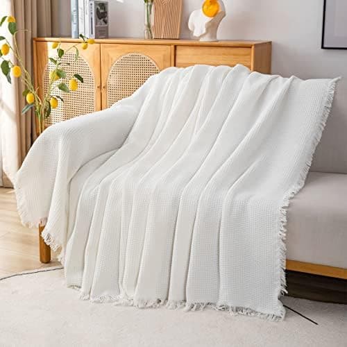 GAOWEI Premium Tagesdecke Grau - Multiwertige Sofa Cover 180x230cm - Dekorative Fransen, Groß Waffelmuster, als Bett- un