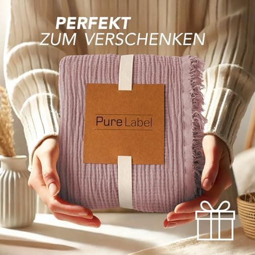 Oeko-Tex zertifizierte Musselin Tagesdecke 220x240cm Hellblau | Couch- & Sofadecke XXL | Baumwolle Qualität