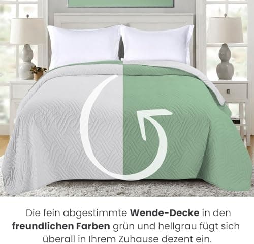 Wometo OekoTex Tagesdecke 220x240 cm gesteppt Wattiert Wende-Design XXL Bettüberwurf