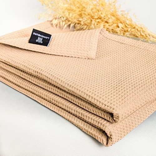 LAYNENBURG Premium Sommerdecke 150 x 200 cm - Waffelpique 100% Baumwolle - Creme OEKO-TEX STANDARD 100