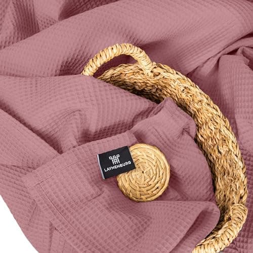 LAYNENBURG Premium Sommerdecke 150 x 200 cm - Waffelpique 100% Baumwolle - Creme OEKO-TEX STANDARD 100