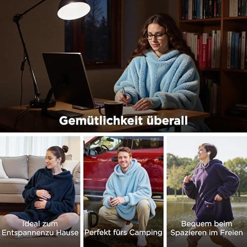 BEDSURE Hoodie Decke mit Ärmeln - Warme Kuschelpullover für Frauen - Tragbare Erwachsenendekke Grau OEKO-TEX 95x85 cm